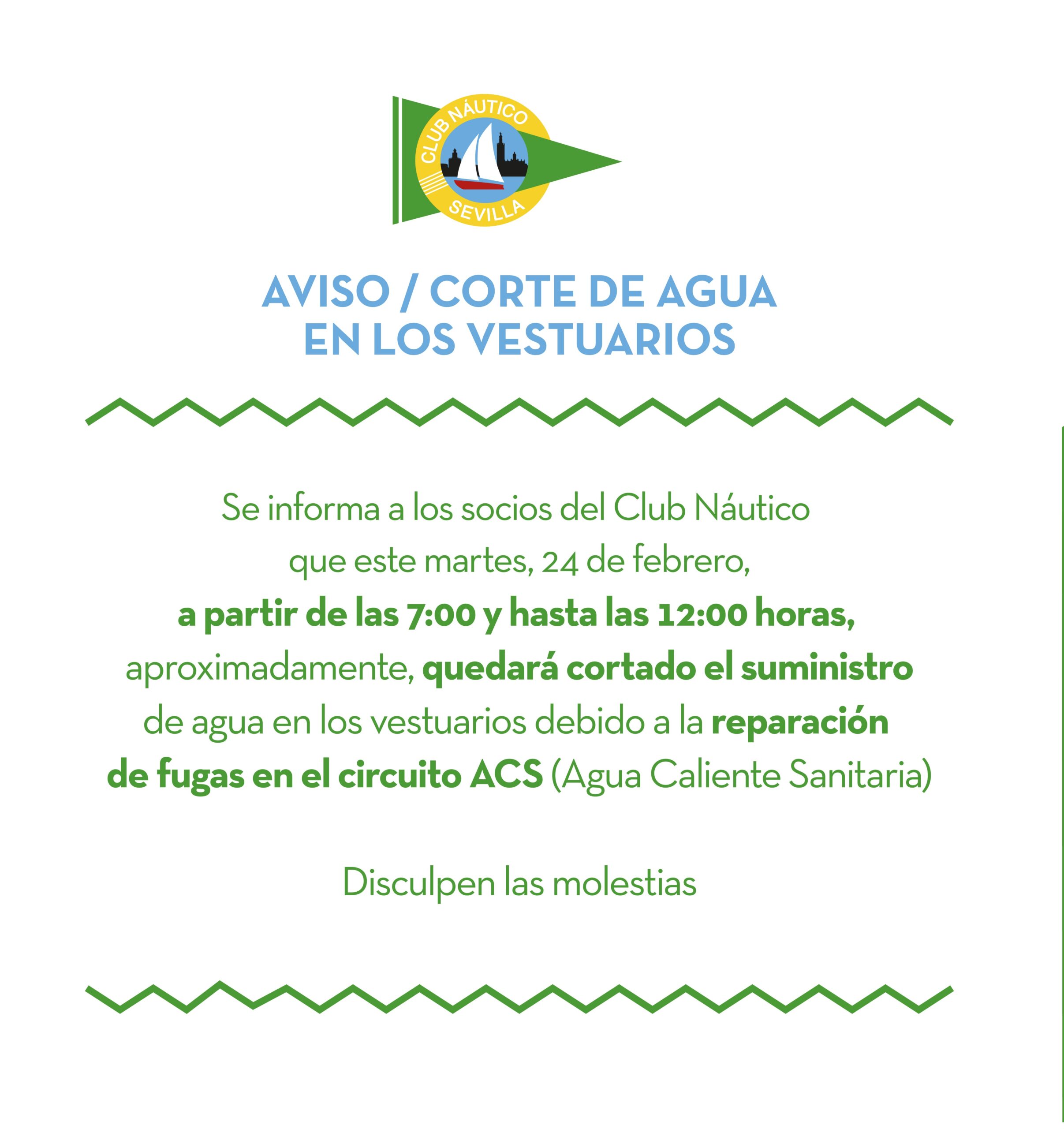 AVISO / Corte de agua en los vestuarios