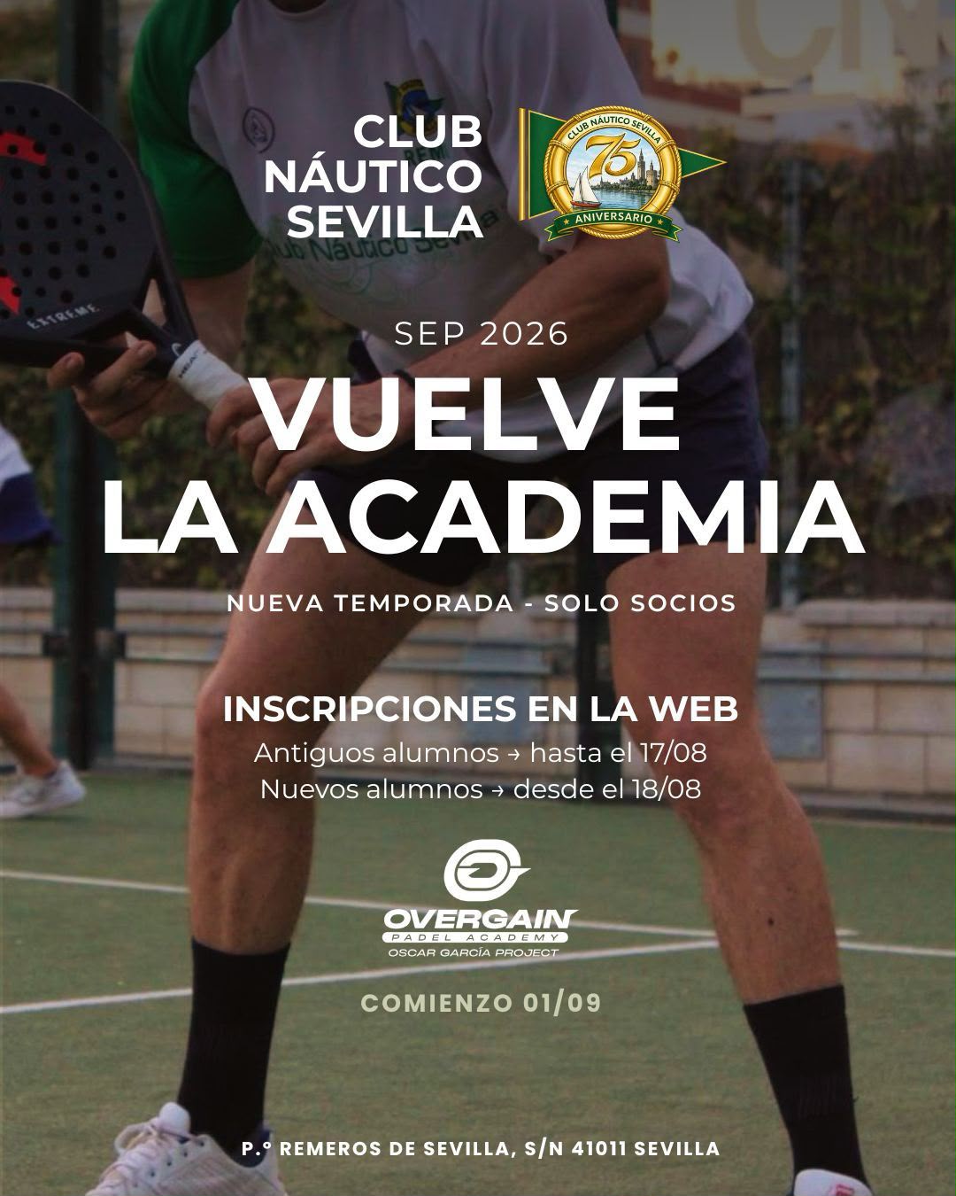 Escuela de pádel 2026/2027 del Club Náutico Sevilla