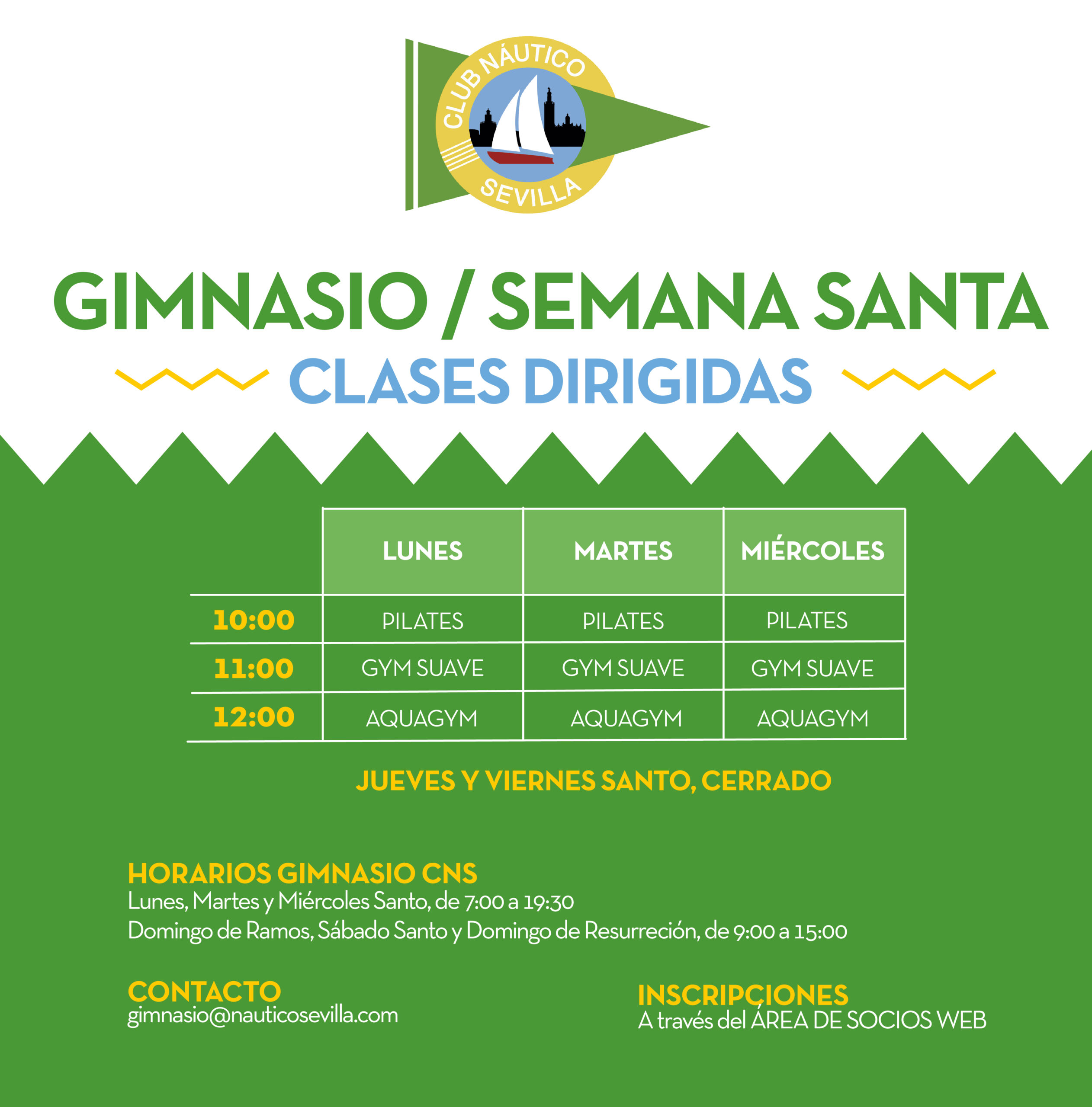Actividades dirigidas del gimnasio en Semana Santa