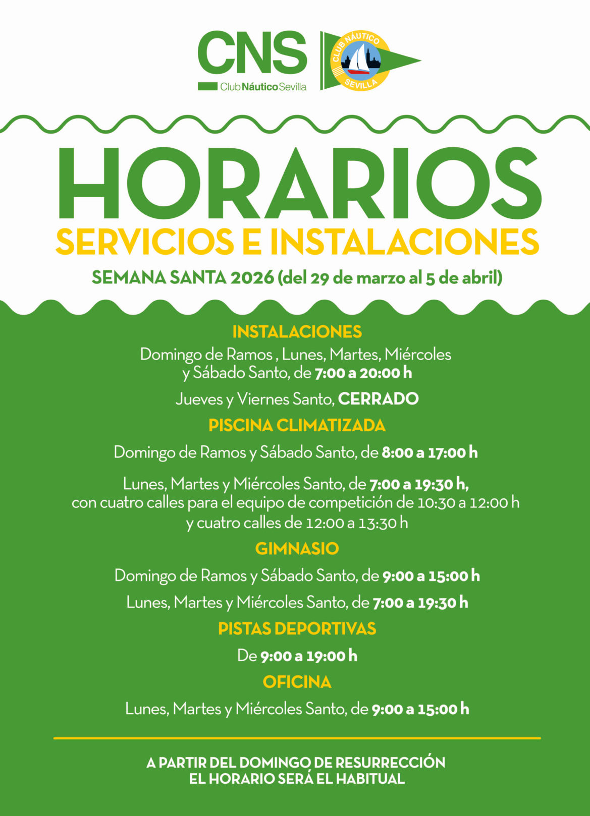 Horarios del Club Náutico en Semana Santa