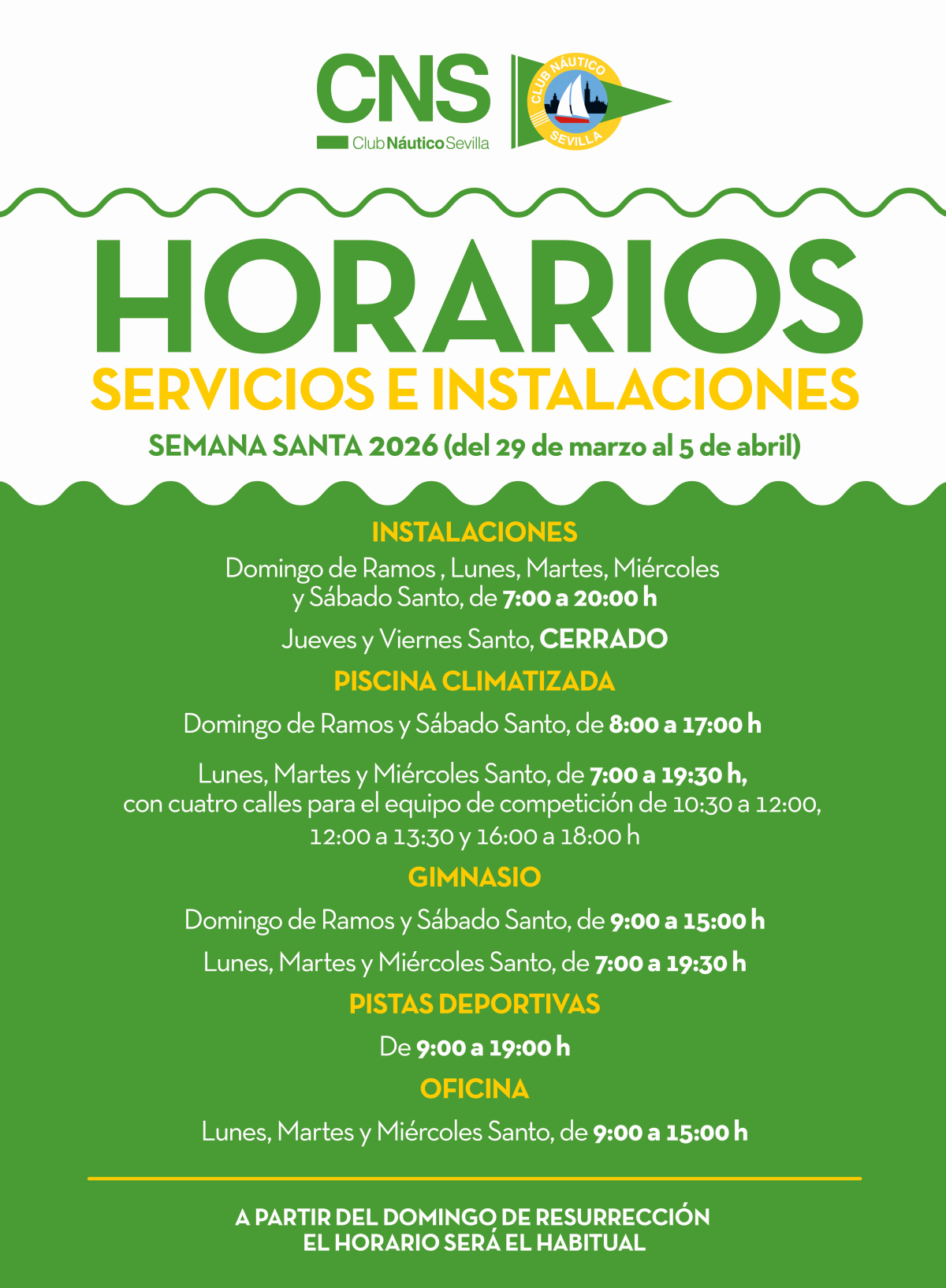 Horarios del Club Náutico en Semana Santa