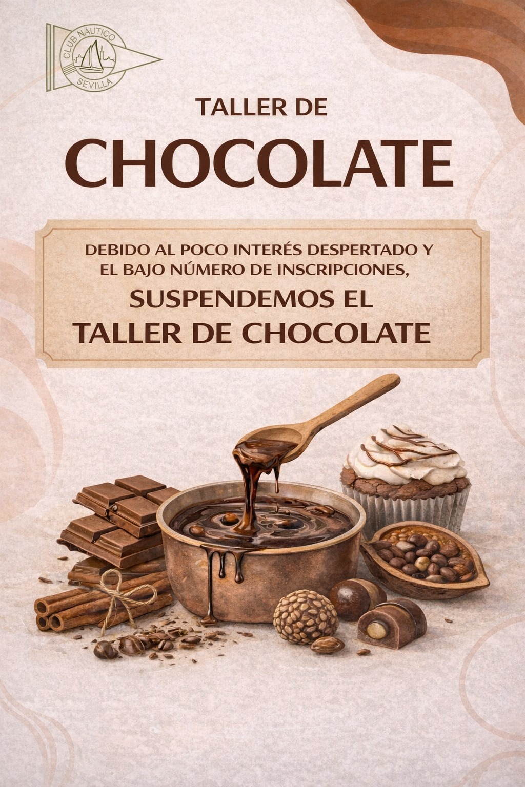 AVISO / Suspensión del taller de chocolate en el Club Náutico