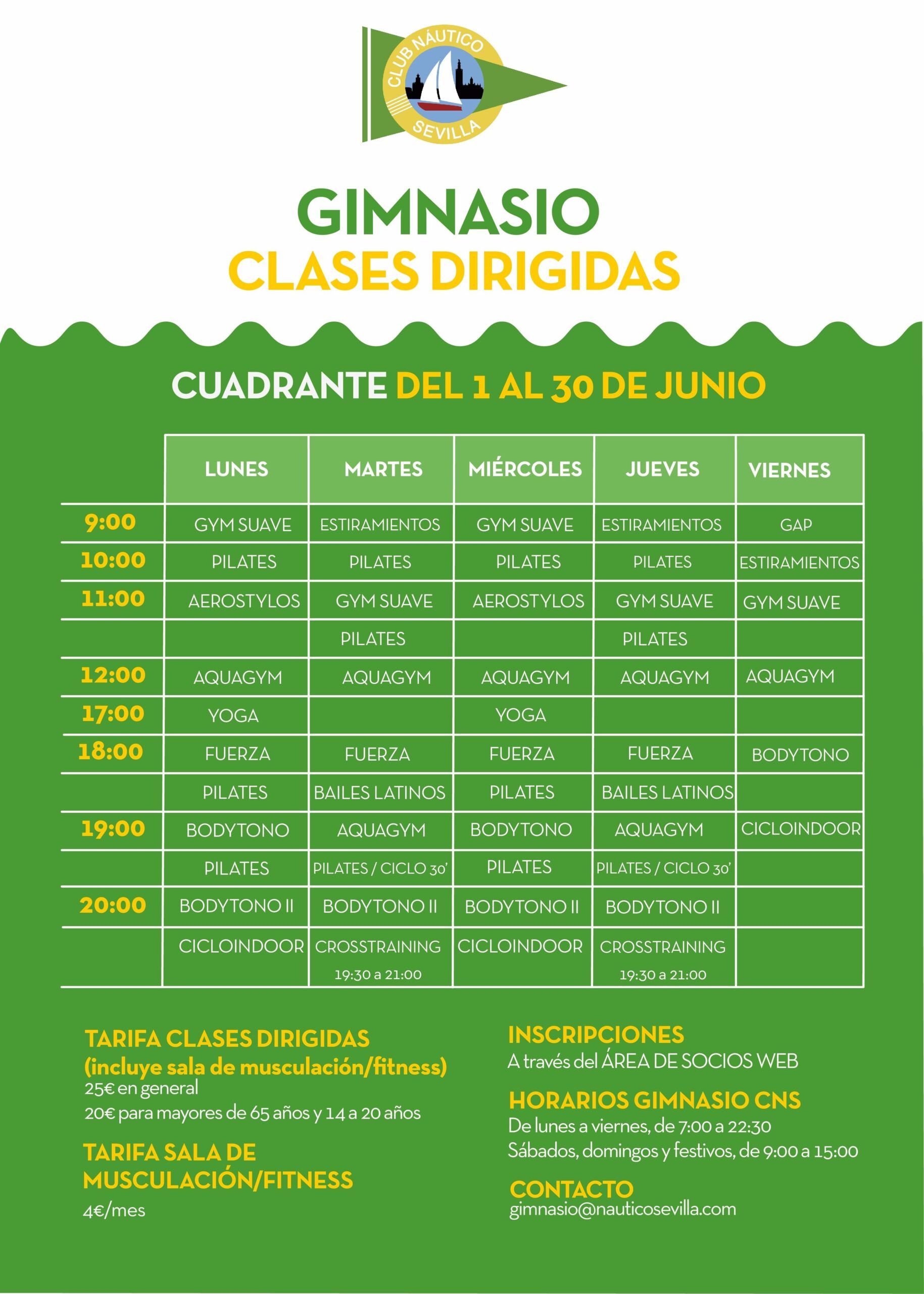 Actividades dirigidas del gimnasio en junio