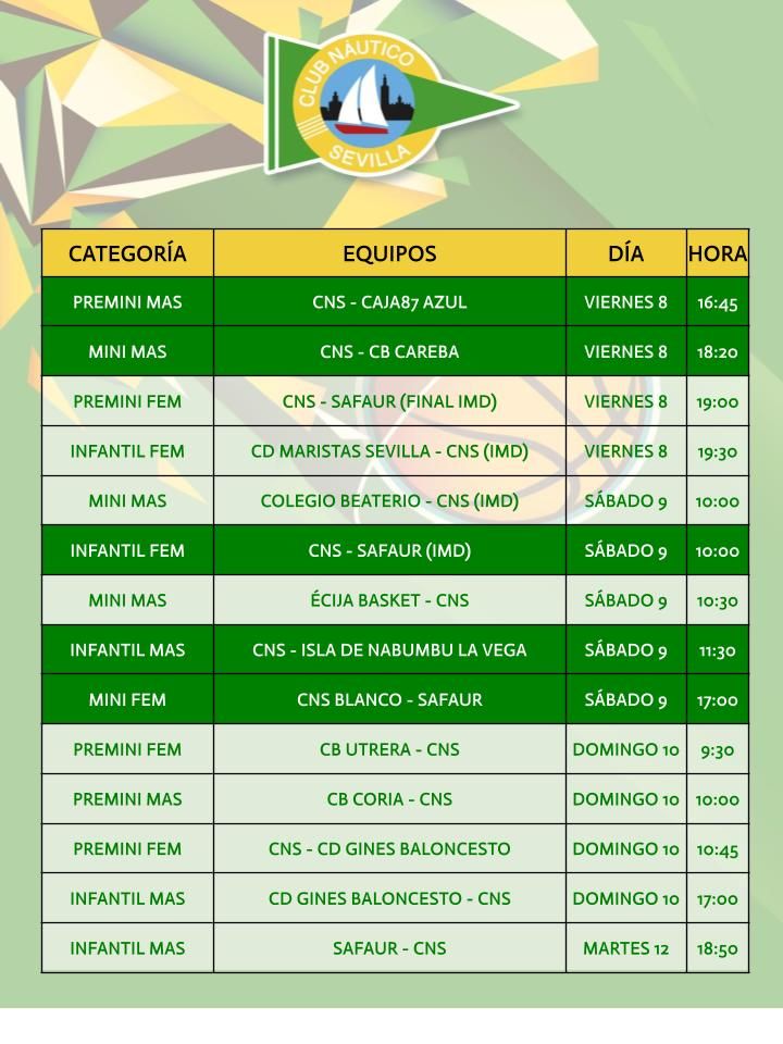Agenda de la sección de baloncesto del Club Náutico