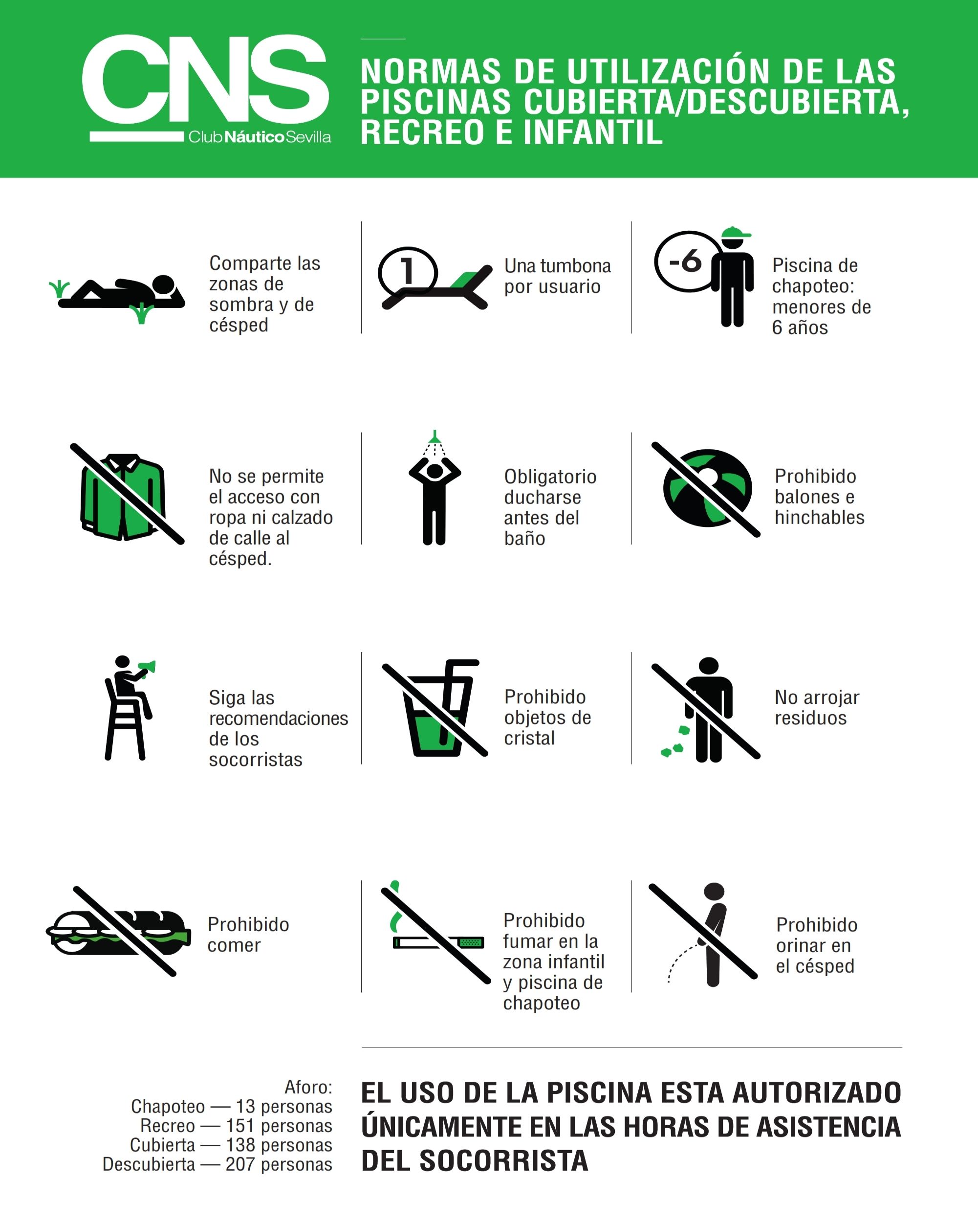 Normativas de las piscinas del Club Náutico Sevilla
