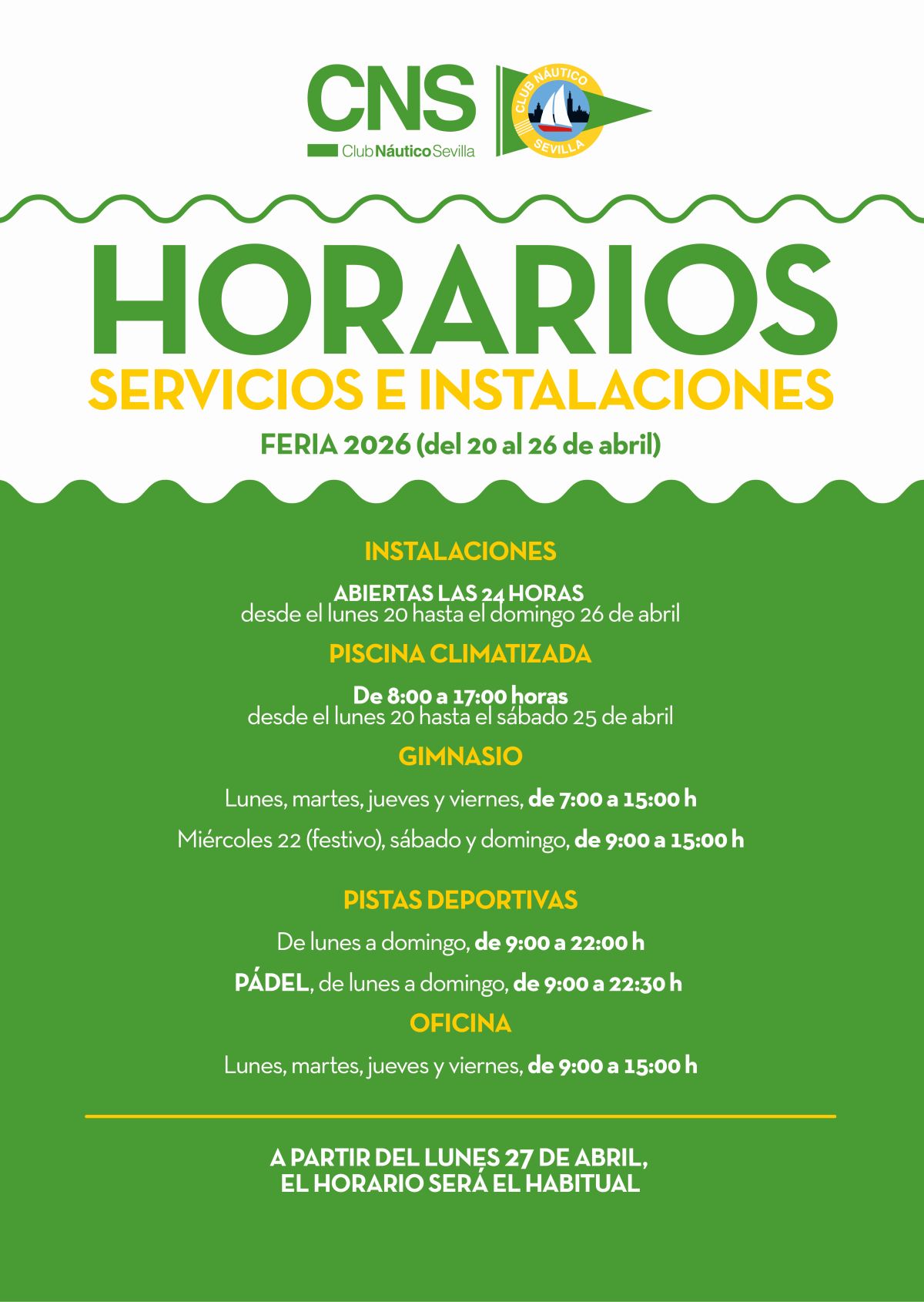 Horarios del Club Náutico Sevilla en Feria