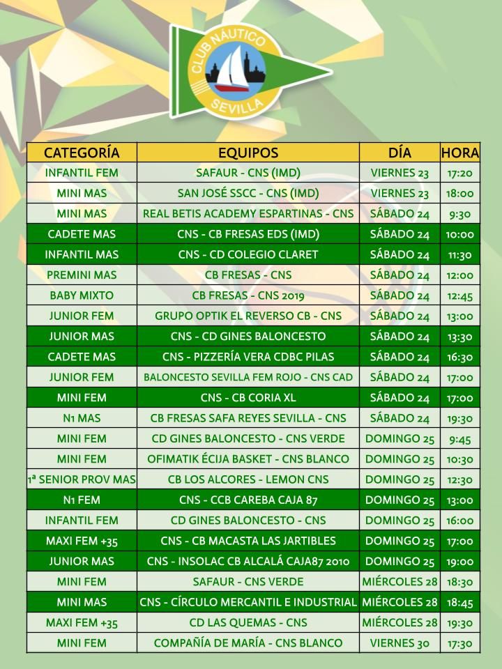Agenda de la sección de baloncesto del Club Náutico