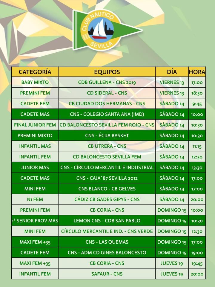 Agenda de la sección de baloncesto del Club Náutico
