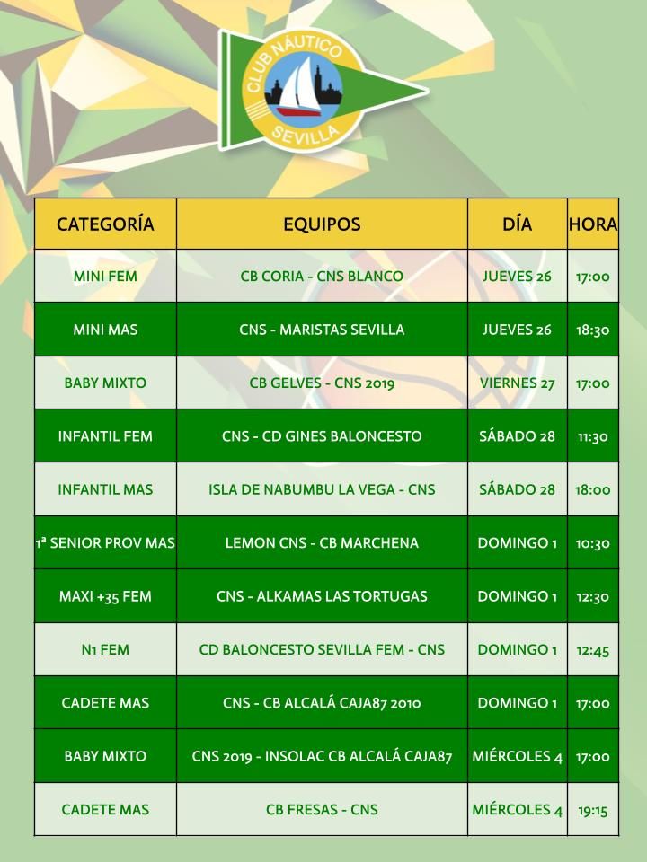 Agenda de la sección de baloncesto del Club Náutico