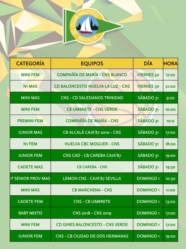 Agenda de la sección de baloncesto del Club Náutico