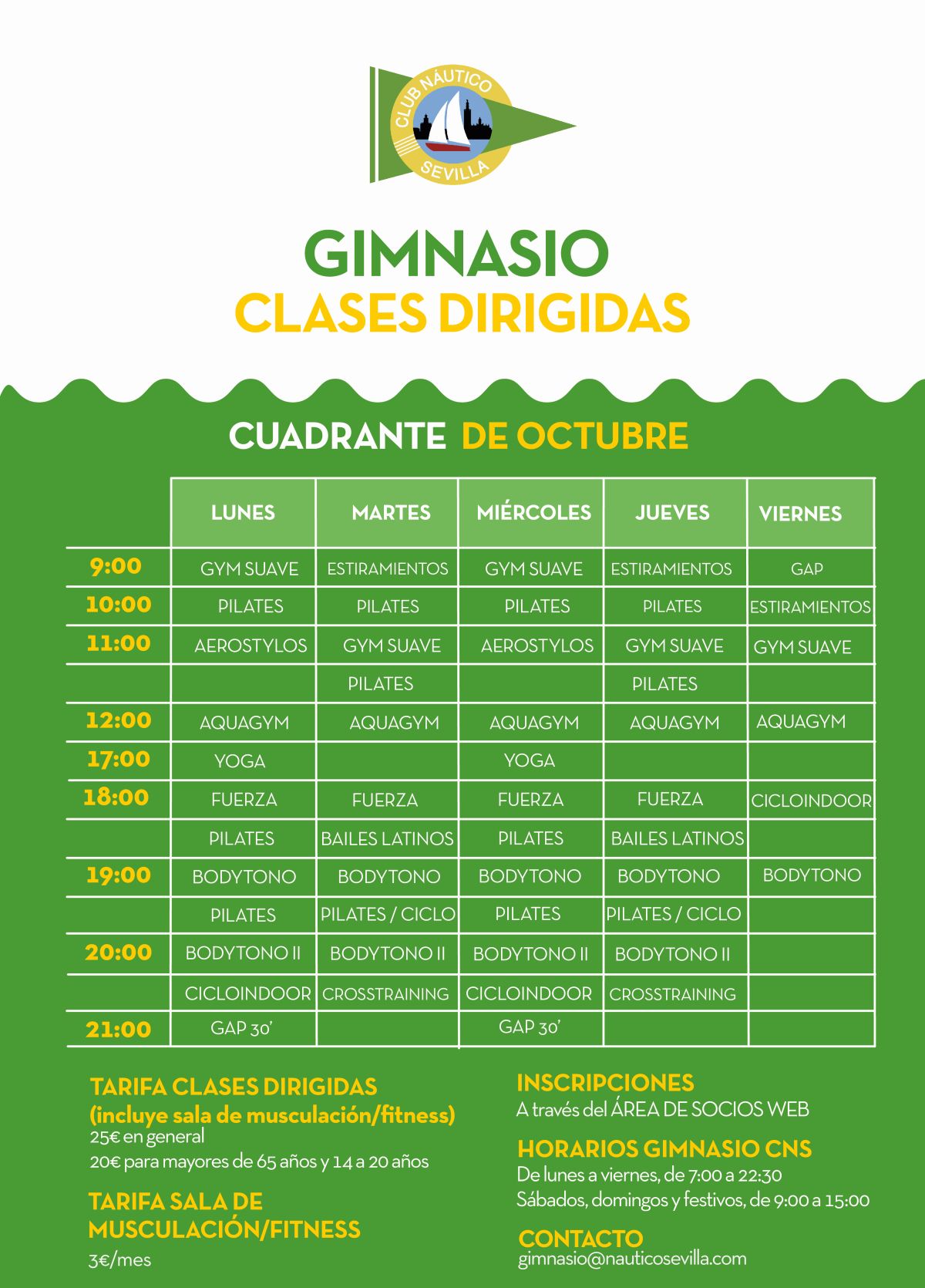 Actividades dirigidas del gimnasio en octubre