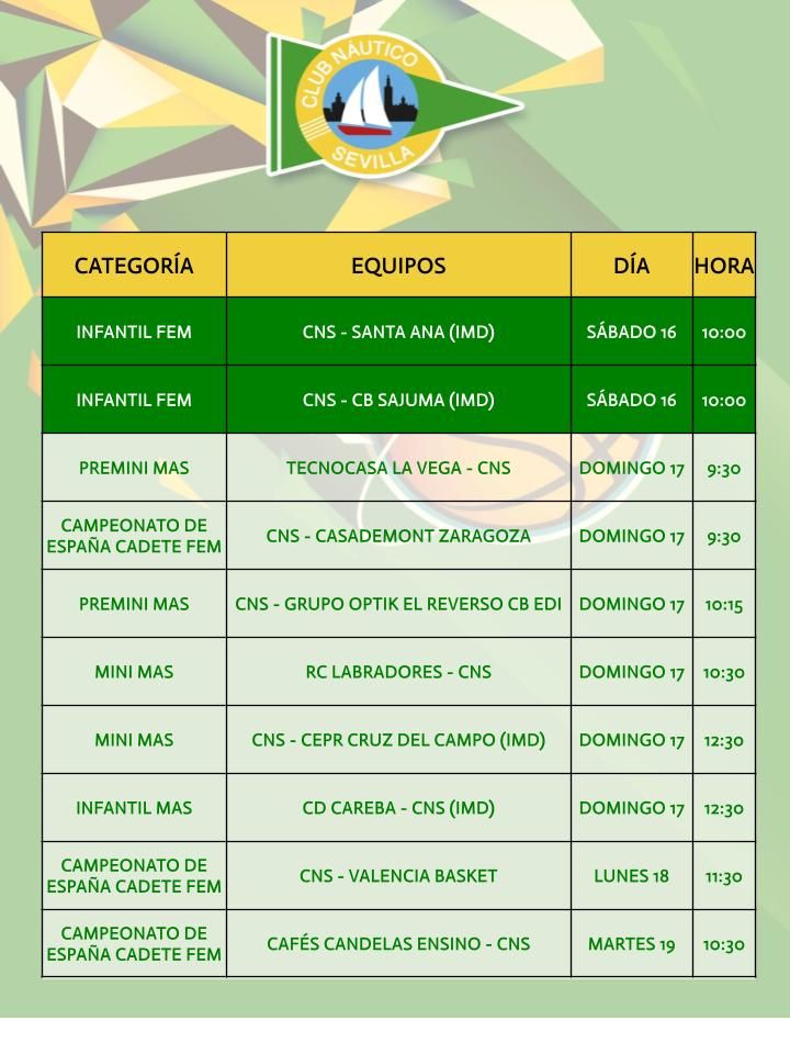 Agenda de la sección de baloncesto del Club Náutico