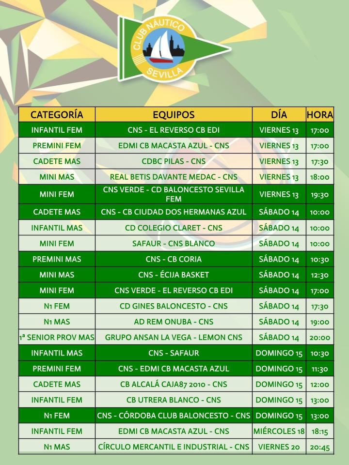 Agenda de la sección de baloncesto del Club Náutico