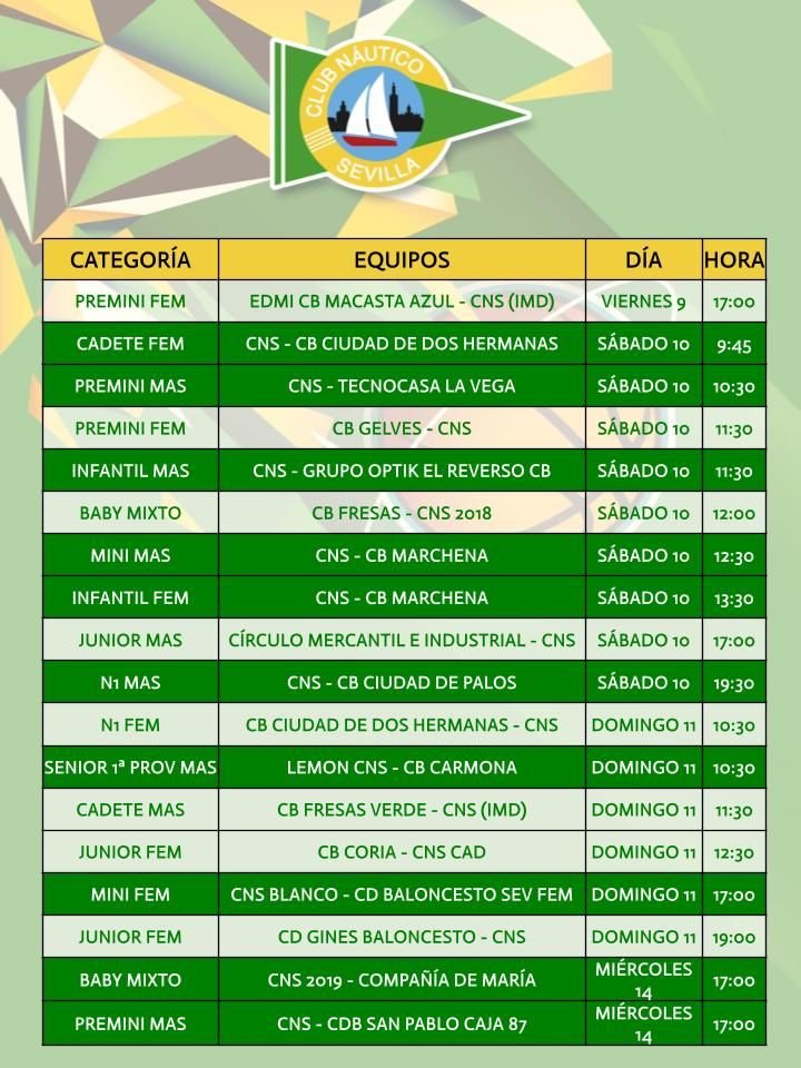 Agenda de la sección de baloncesto del Club Náutico