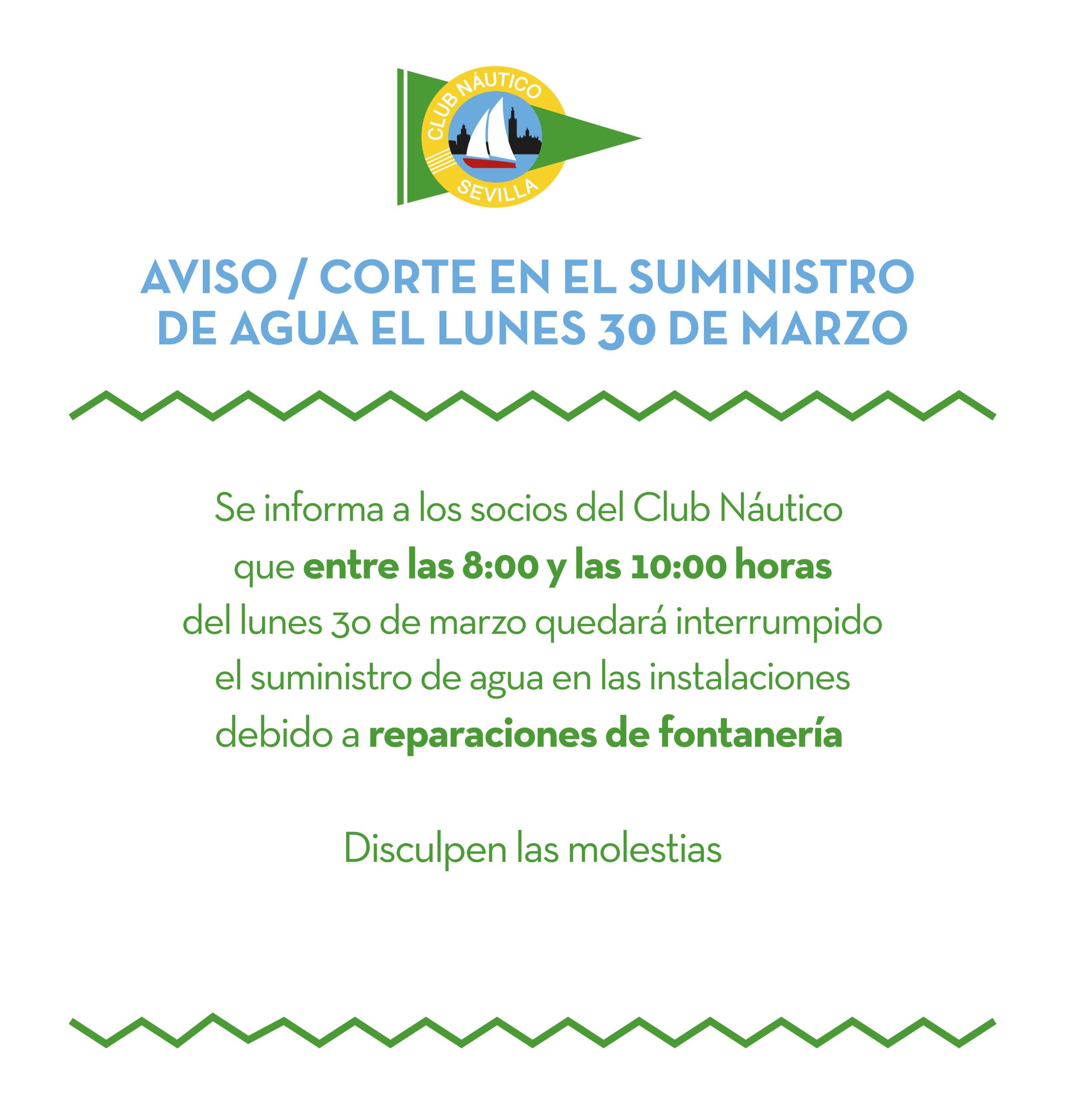 AVISO / Corte en el suministro de agua el lunes 30 de marzo