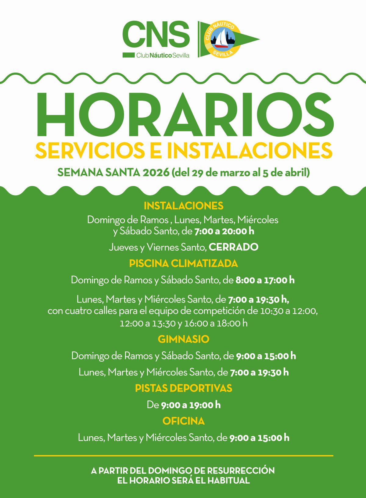 Horarios del Club Náutico en Semana Santa