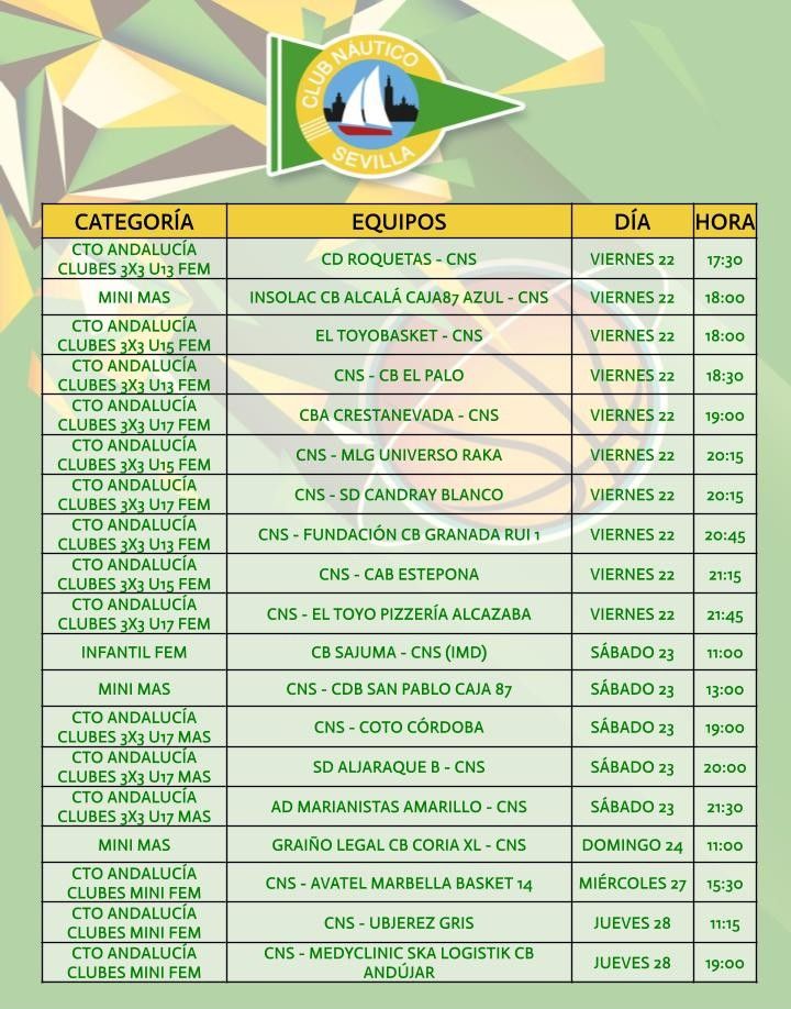 Agenda de la sección de baloncesto del Club Náutico