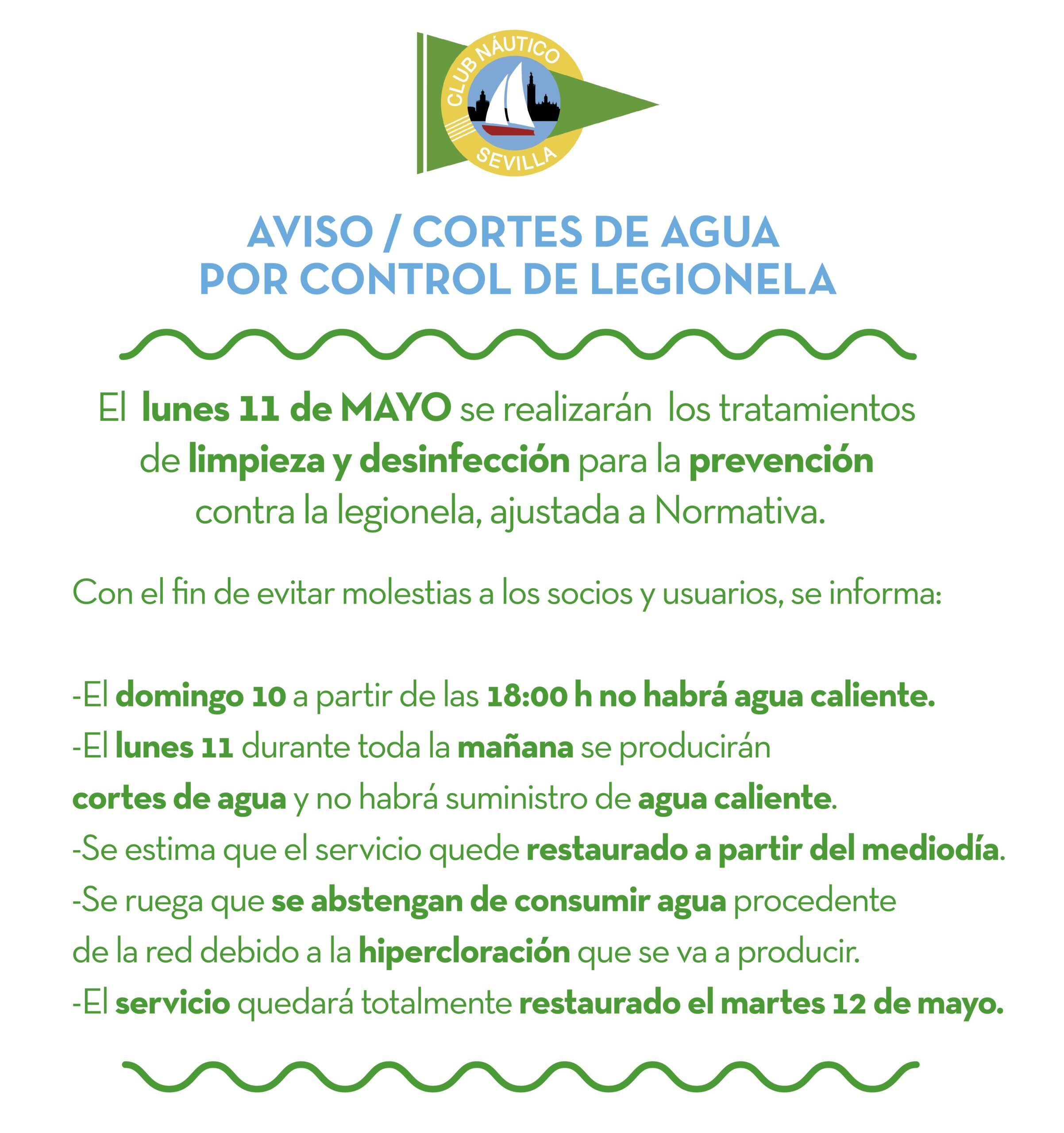 AVISO / Cortes de agua por control de legionela